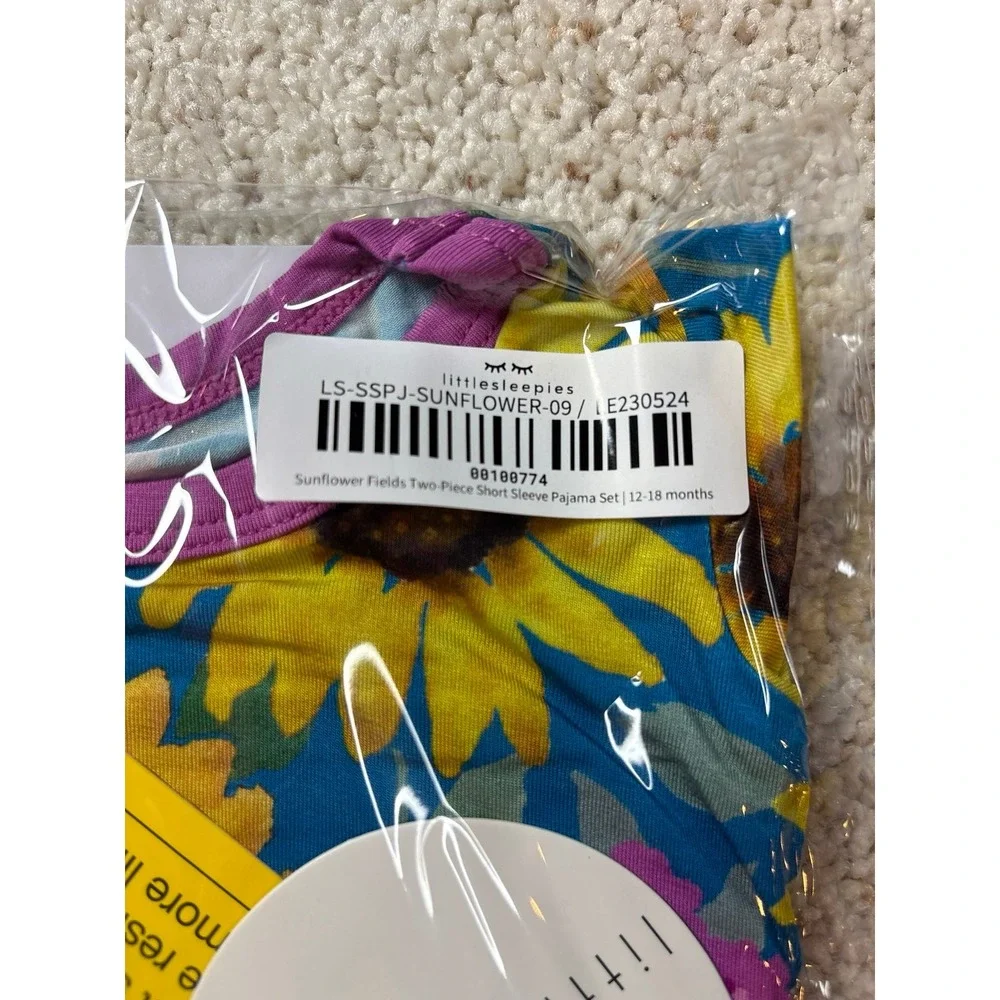 Little Sleepies Pajama Set Kids 12-18mo Blue Sunflower Fields Floral Bamboo PJs